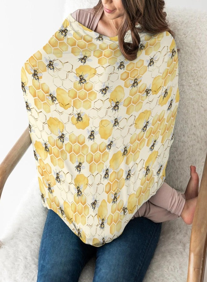 ZoUbqchY Honeycomb Bees Car Seat Covers for Babies Yellow Bee Honey Stretchy 5-in-1 Cover Adjustable Infant Carseat Cover Spring Summer Canopy Breathable Nursing Cover-Up - Image 3
